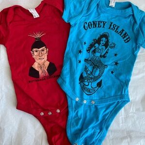 Two novelty onesies, size 6 months